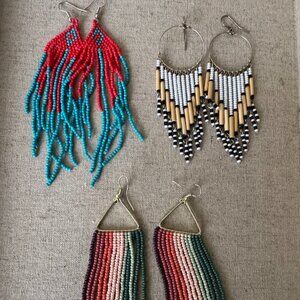 Long Boho Fringe Beaded Earrings  Western Jewelry 3 pack
